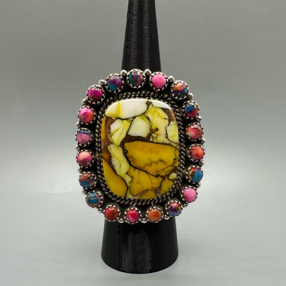 Pink Dahlia & Honey Dahlia Turquoise Sterling Silver 925 Handmade Statement Ring